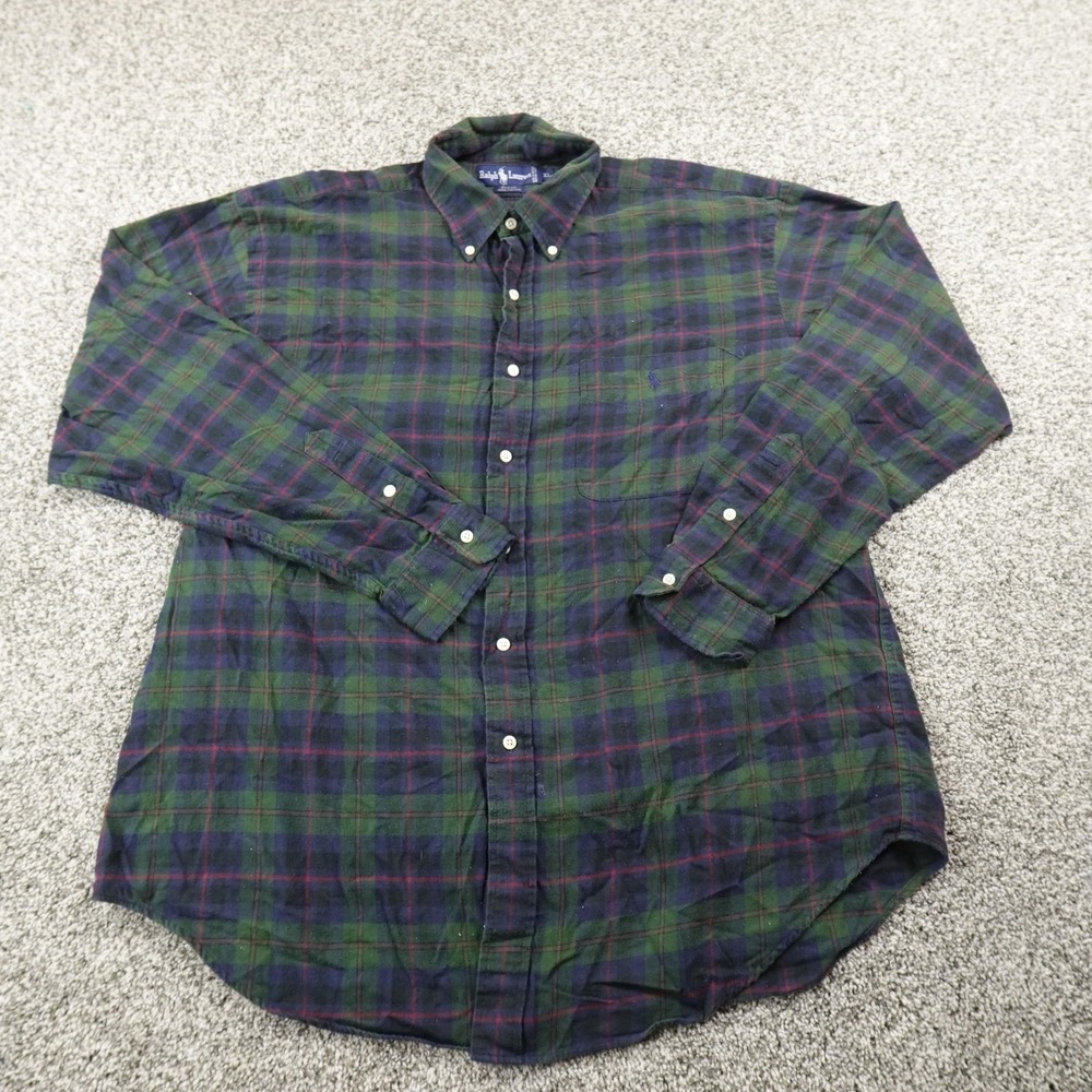 VTG Ralph Lauren Shirt Mens XL Green Blackwatch Tartan Blaire Button Up Pony PRL